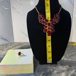 Elegant Red Gemstone Necklace and Ring Set